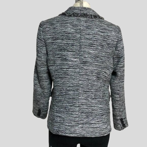 Karl Lagerfeld Paris Tweed Pattern Fringe Blazer - Picture 2 of 14